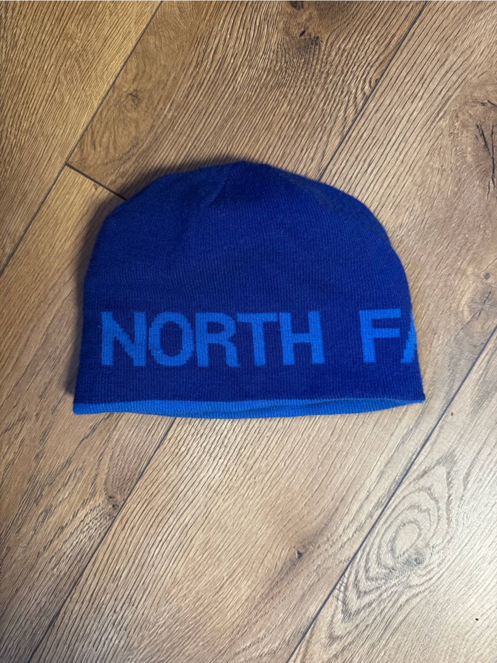 The North Face Blue Knit Beanie reversible